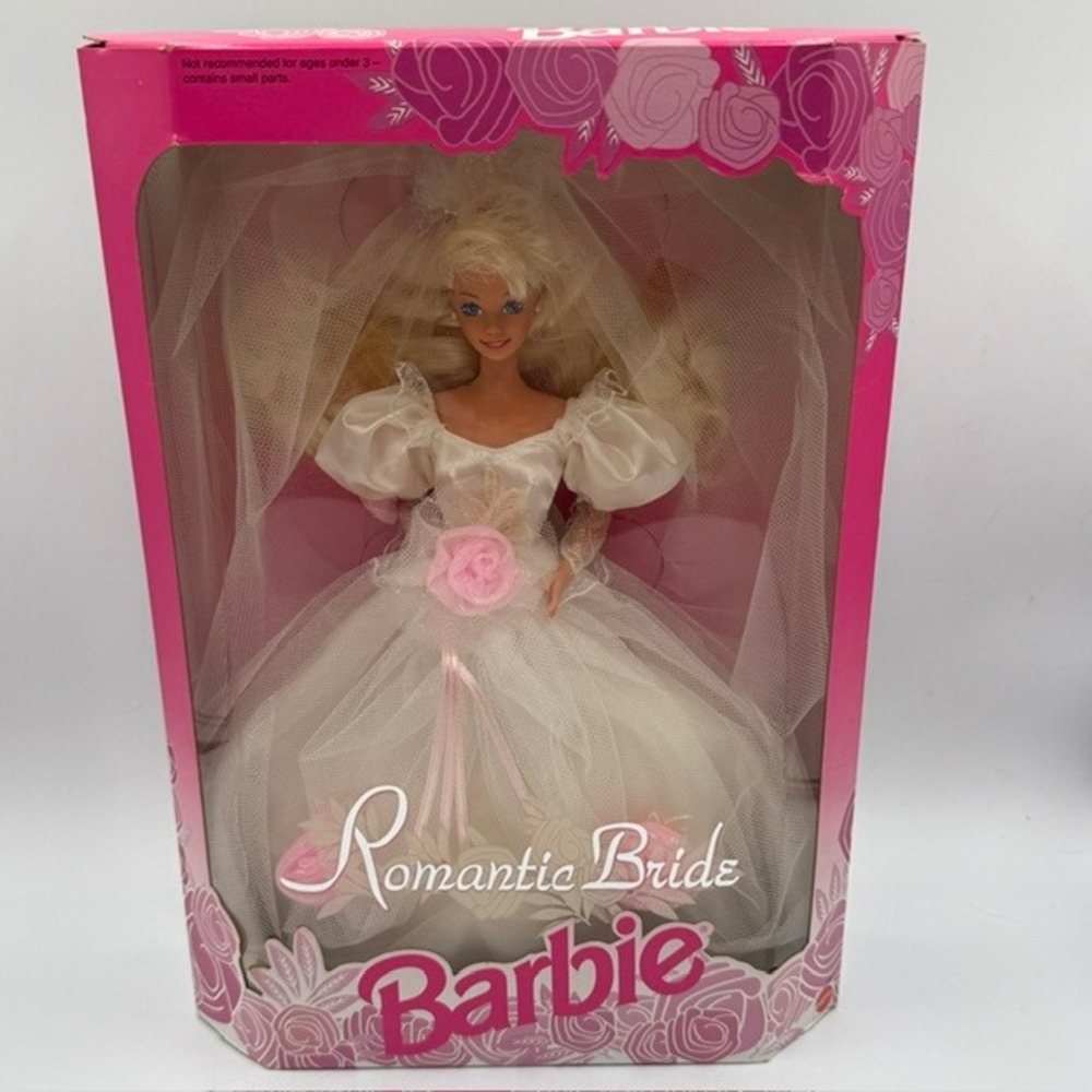 Mattel 1992 Romantic Bride Barbie Doll Vintage 1861 NRFB White Wedding Gown Rose